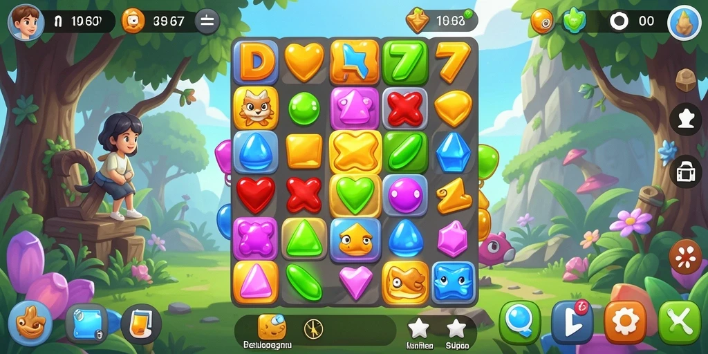 Tampilan gameplay DORA77 dengan elemen Match-3 yang menarik.