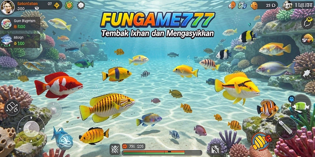 Screenshot FUNGAME777 menampilkan aksi seru dalam permainan Tembak Ikan.