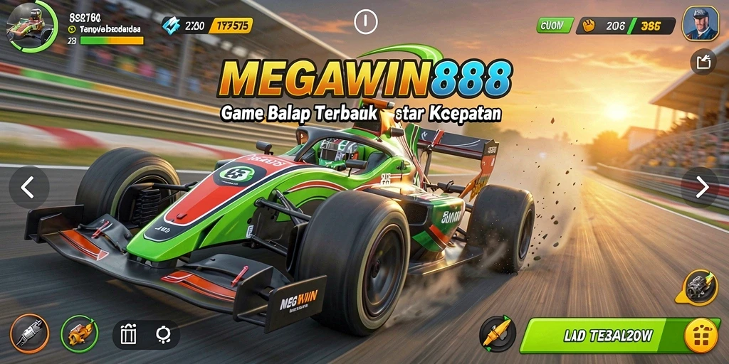 Tangkapan layar menampilkan aksi seru dalam balapan MEGAWIN888.