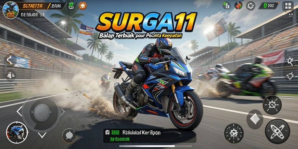 Gameplay SURGA11 yang mendebarkan dengan motor balap cepat.