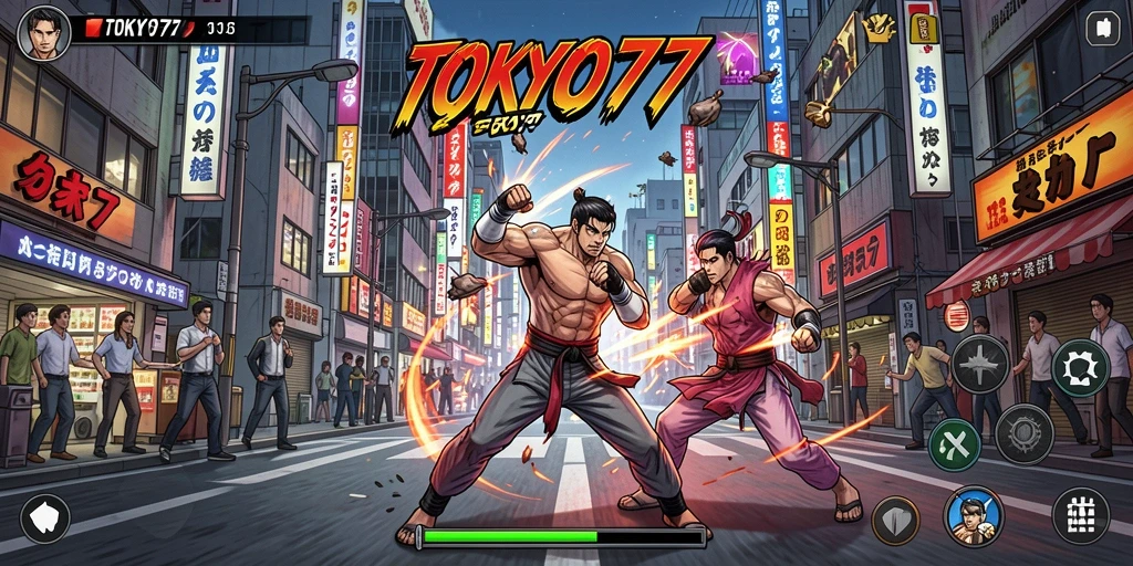 Tampilan penuh aksi dari game TOKYO77 dengan grafis menakjubkan.