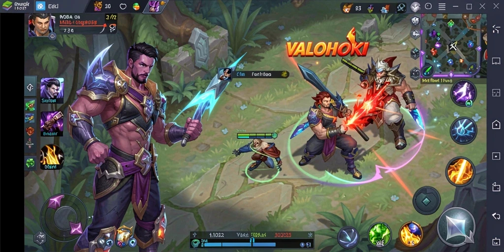 Gameplay seru VALOHOKI dalam pertempuran arena MOBA di layar.