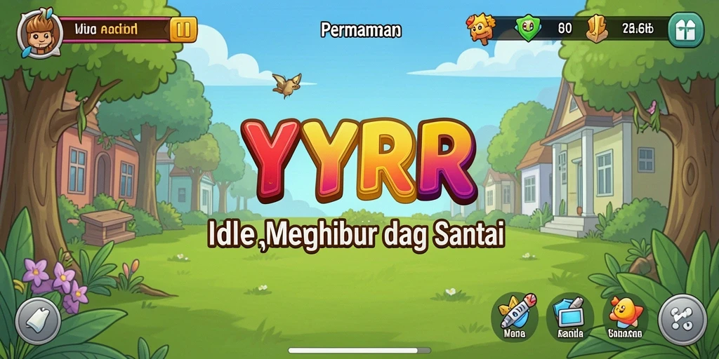 Screenshot utama YYRR menampilkan karakter yang sedang mengumpulkan sumber daya.